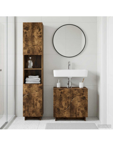 Set mobili da bagno 2 pz Rovere Fumo Legno ingegnerizzato
