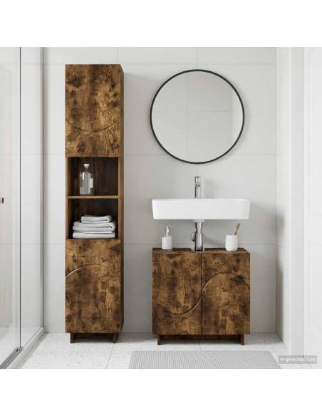 Set mobili da bagno 2 pz Rovere Fumo Legno ingegnerizzato
