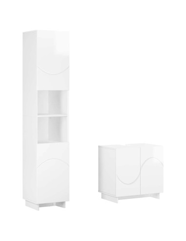 Set mobili da bagno 2 pz Bianco Lucido Legno ingegnerizzato
