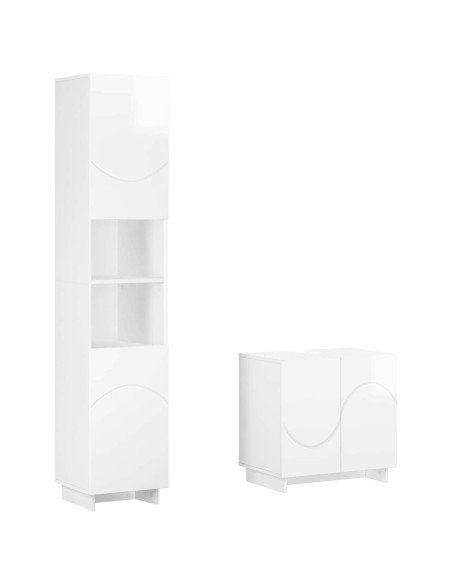 Set mobili da bagno 2 pz Bianco Lucido Legno ingegnerizzato