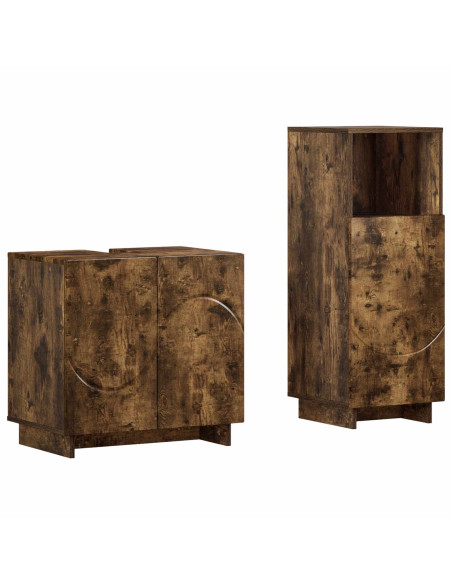 Set mobili da bagno 2 pz Rovere Fumo Legno ingegnerizzato