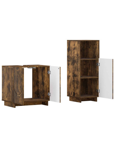 Set mobili da bagno 2 pz Rovere Fumo Legno ingegnerizzato