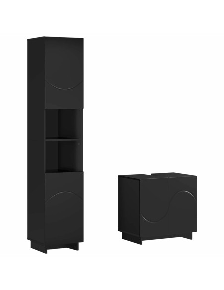 Set mobili da bagno 2 pz Nero Legno ingegnerizzato