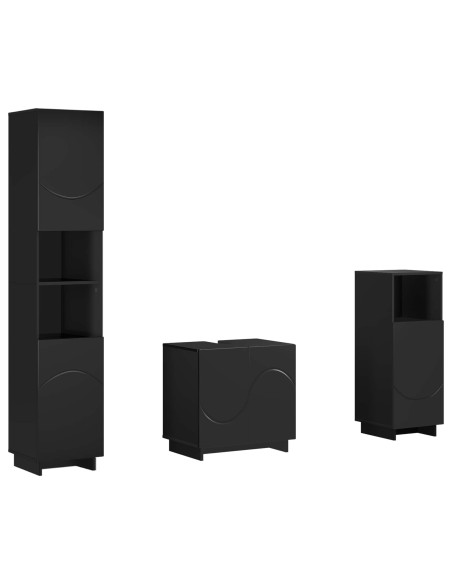 Set mobili da bagno 3 pz Nero Legno ingegnerizzato