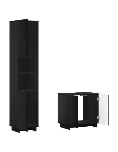 Set mobili da bagno 2 pz Nero Legno ingegnerizzato