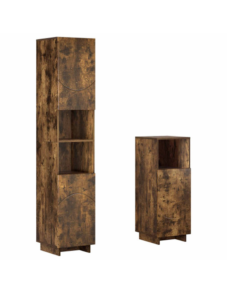 Set mobili da bagno 2 pz Rovere Fumo Legno ingegnerizzato