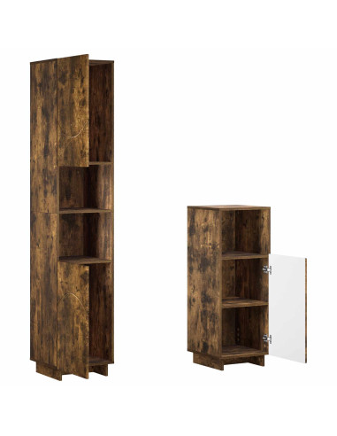 Set mobili da bagno 2 pz Rovere Fumo Legno ingegnerizzato
