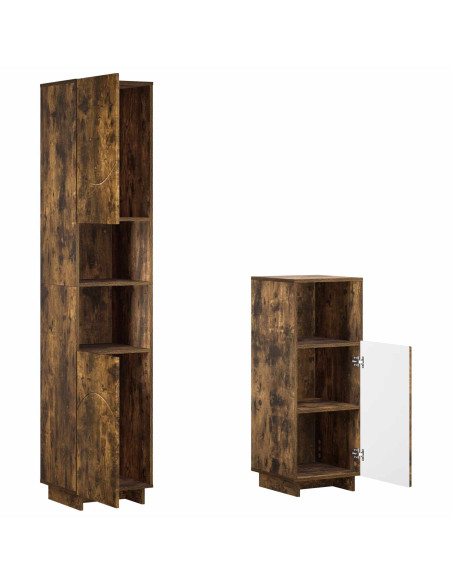 Set mobili da bagno 2 pz Rovere Fumo Legno ingegnerizzato