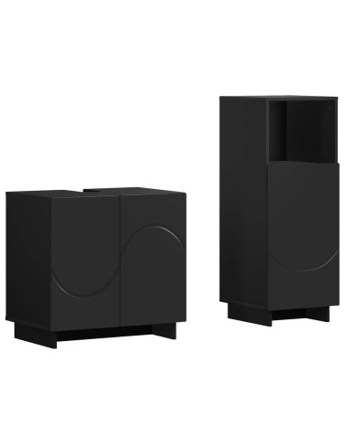 Set mobili da bagno 2 pz Nero Legno ingegnerizzato