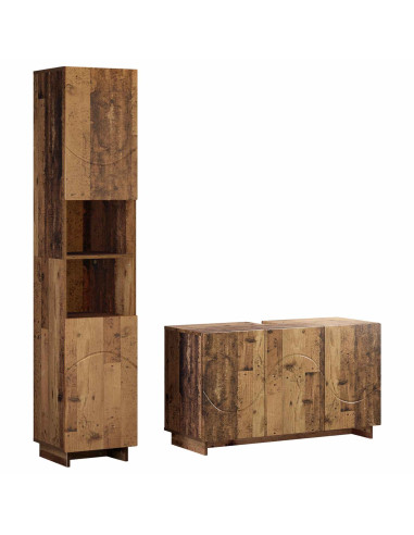 Set mobili da bagno 2 pz Legno antico Legno ingegnerizzato