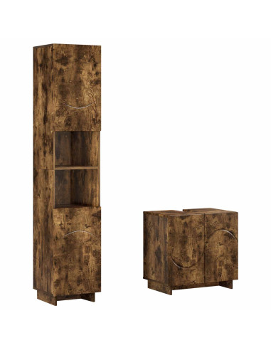 Set mobili da bagno 2 pz Rovere Fumo Legno ingegnerizzato