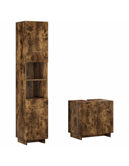 Set mobili da bagno 2 pz Rovere Fumo Legno ingegnerizzato