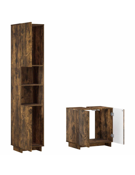 Set mobili da bagno 2 pz Rovere Fumo Legno ingegnerizzato