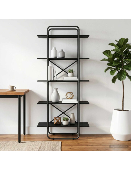 Libreria 5 livelli 80 x 35 x 175,5 cm PB Rovere Nero