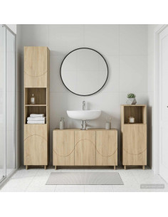 Set mobili da bagno 3 pz Rovere Sonoma Legno ingegnerizzato