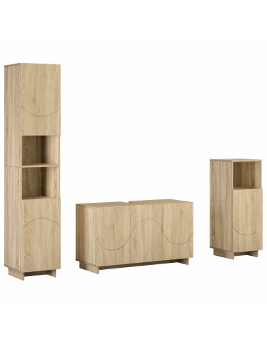 Set mobili da bagno 3 pz Rovere Sonoma Legno ingegnerizzato
