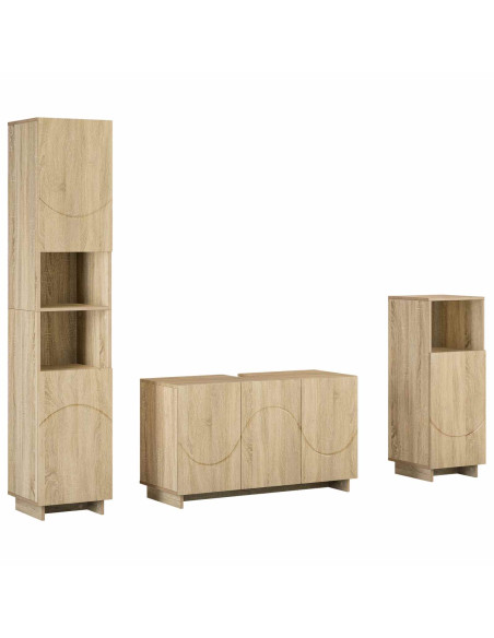 Set mobili da bagno 3 pz Rovere Sonoma Legno ingegnerizzato