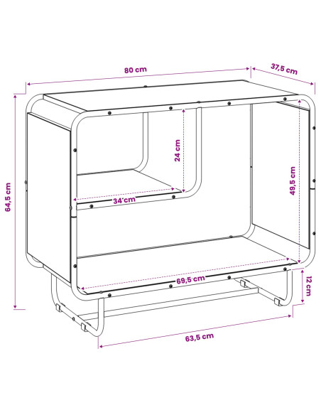 Credenza Rovere Nero 80 x 37,5 x 64,5 cm Legno ingegnerizzato
