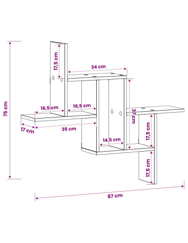 Scaffale da parete Rovere Sonoma 87 x 17 x 75 cm