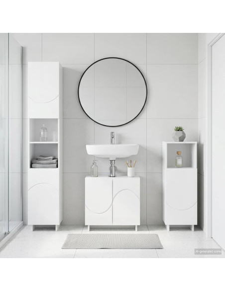 Set mobili da bagno 3 pz Bianco Lucido Legno ingegnerizzato