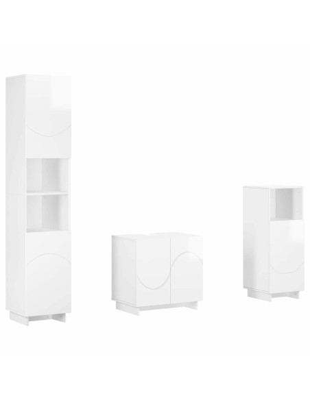 Set mobili da bagno 3 pz Bianco Lucido Legno ingegnerizzato
