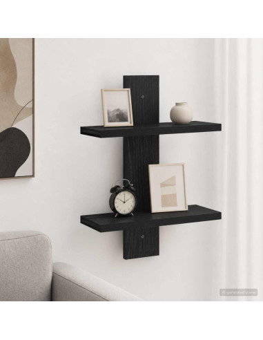 Scaffale da parete Rovere Nero 30 x 13,5 x 43 cm