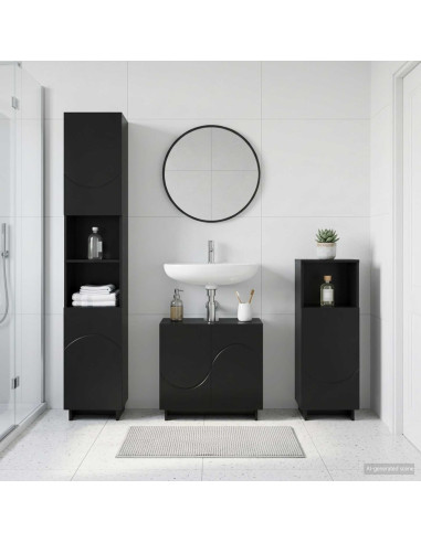 Set mobili da bagno 2 pz Nero Legno ingegnerizzato