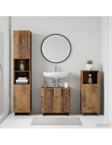 Set mobili da bagno 3 pz Legno antico Legno ingegnerizzato
