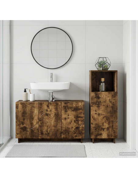 Set mobili da bagno 2 pz Rovere Fumo Legno ingegnerizzato