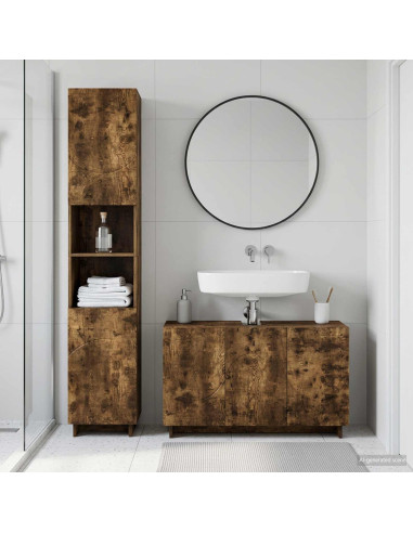 Set mobili da bagno 2 pz Rovere Fumo Legno ingegnerizzato