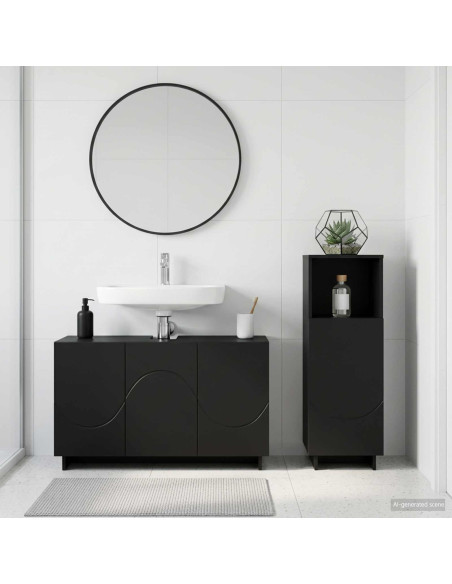 Set mobili da bagno 2 pz Nero Legno ingegnerizzato