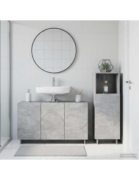 Set mobili da bagno 2 pz Grigio Cemento Legno ingegnerizzato