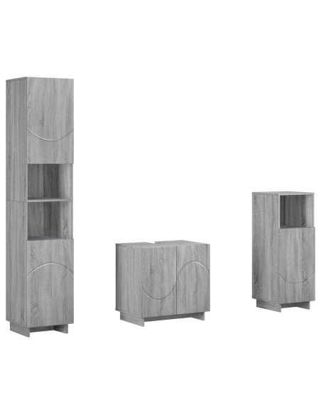 Set mobili da bagno 3 pz Sonoma grigio Legno ingegnerizzato