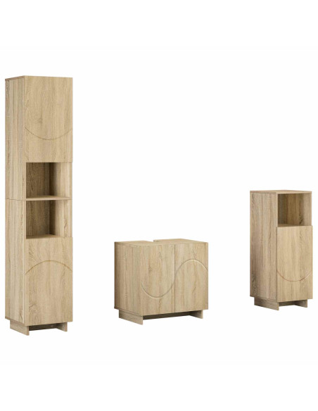 Set mobili da bagno 3 pz Rovere Sonoma Legno ingegnerizzato