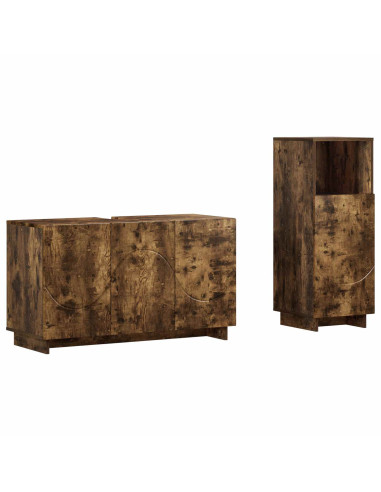 Set mobili da bagno 2 pz Rovere Fumo Legno ingegnerizzato
