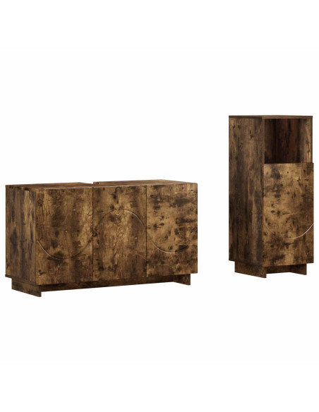 Set mobili da bagno 2 pz Rovere Fumo Legno ingegnerizzato