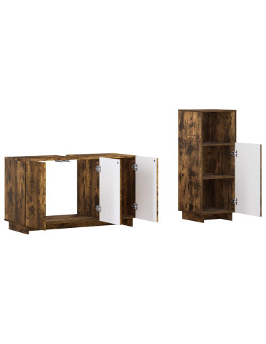 Set mobili da bagno 2 pz Rovere Fumo Legno ingegnerizzato