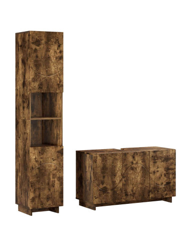 Set mobili da bagno 2 pz Rovere Fumo Legno ingegnerizzato