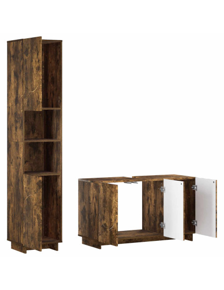 Set mobili da bagno 2 pz Rovere Fumo Legno ingegnerizzato