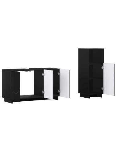 Set mobili da bagno 2 pz Nero Legno ingegnerizzato