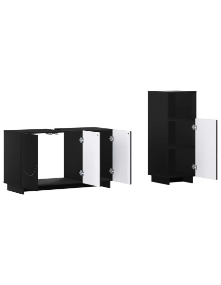 Set mobili da bagno 2 pz Nero Legno ingegnerizzato