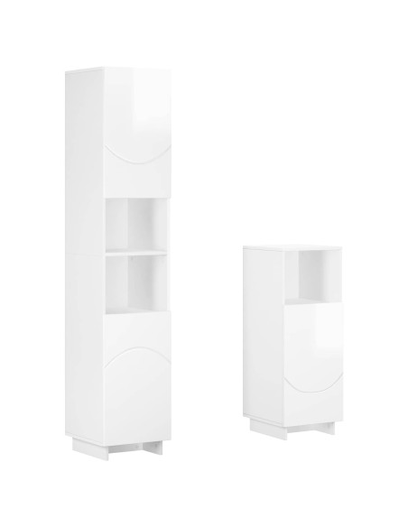 Set mobili da bagno 2 pz Bianco Lucido Legno ingegnerizzato
