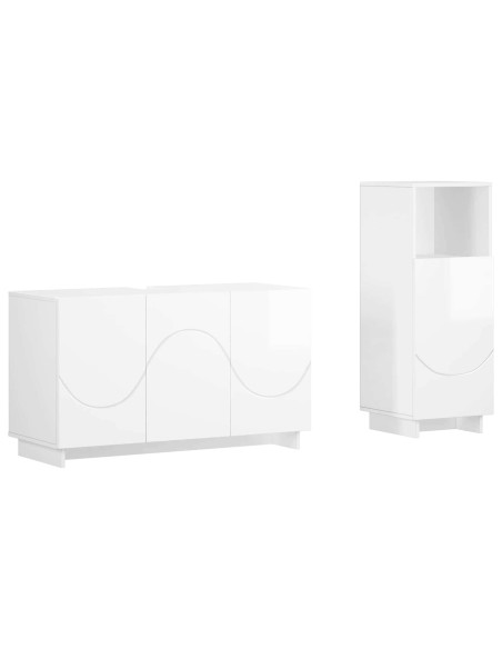 Set mobili da bagno 2 pz Bianco Lucido Legno ingegnerizzato