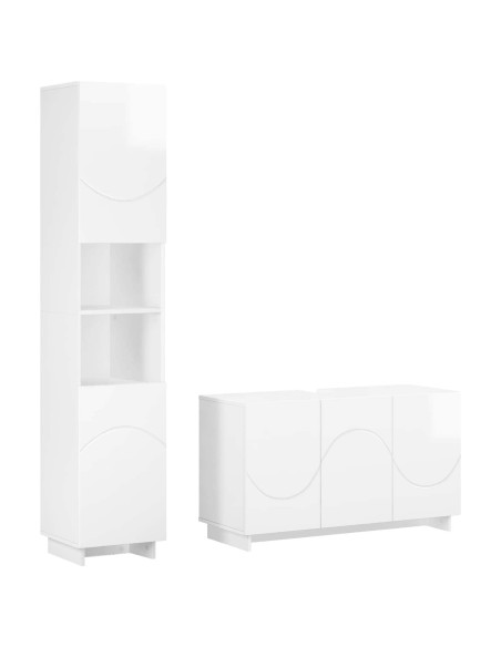 Set mobili da bagno 2 pz Bianco Lucido Legno ingegnerizzato