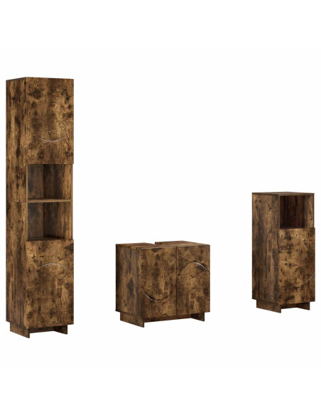 Set mobili da bagno 3 pz Rovere Fumo Legno ingegnerizzato