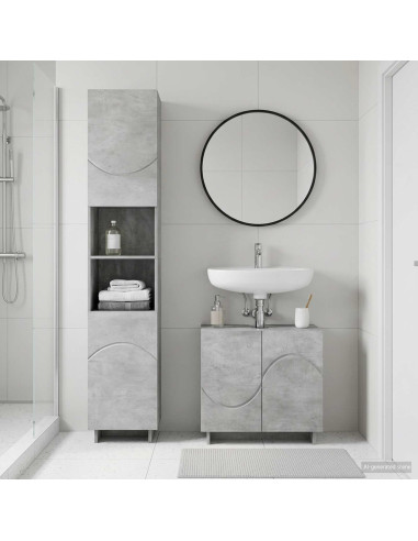 Set mobili da bagno 2 pz Grigio Cemento Legno ingegnerizzato