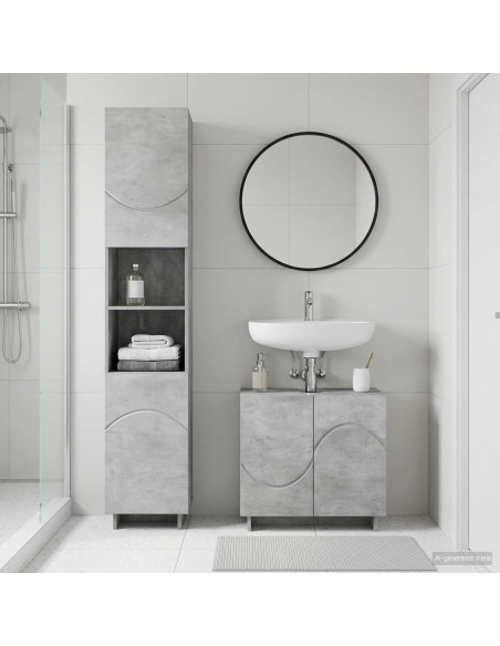 Set mobili da bagno 2 pz Grigio Cemento Legno ingegnerizzato