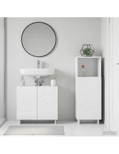 Set mobili da bagno 2 pz Bianco Lucido Legno ingegnerizzato