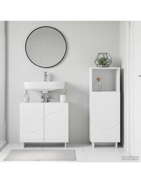 Set mobili da bagno 2 pz Bianco Lucido Legno ingegnerizzato