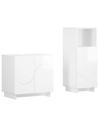 Set mobili da bagno 2 pz Bianco Lucido Legno ingegnerizzato